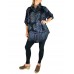 Women's Plus Size Tunic - Light Weight Rayon Black Blue Palm