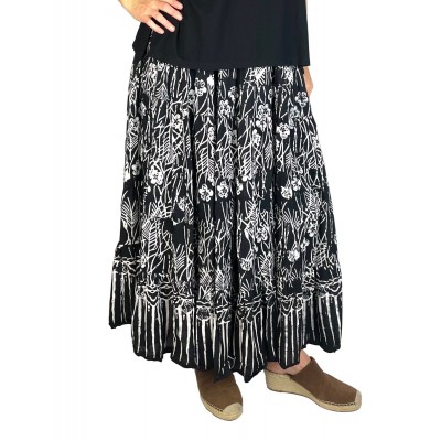 Women's Plus Size Tiered Skirt -Light Weight Black White Flower