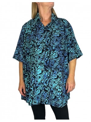 Women's Plus Size Tunic Top - Blue Wildflower