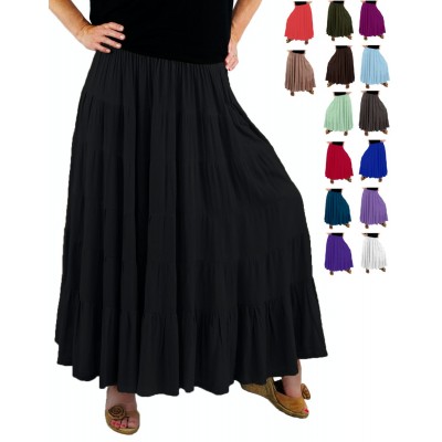 black maxi skirt M L XL OS 1X 2X 3X 4X 5X 6X  plus bias ruffled flounce elastic 